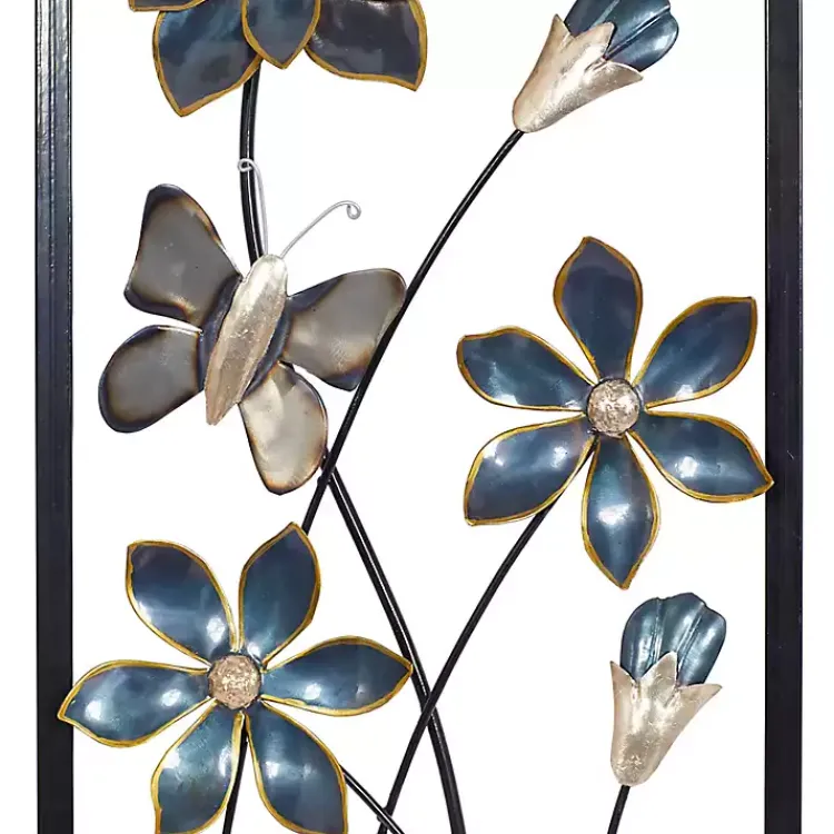 Kirklands Home Wall Plaques|Blue Floral and Butterfly Wall Plaques, Set of 2