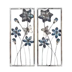 Kirklands Home Wall Plaques|Blue Floral and Butterfly Wall Plaques, Set of 2