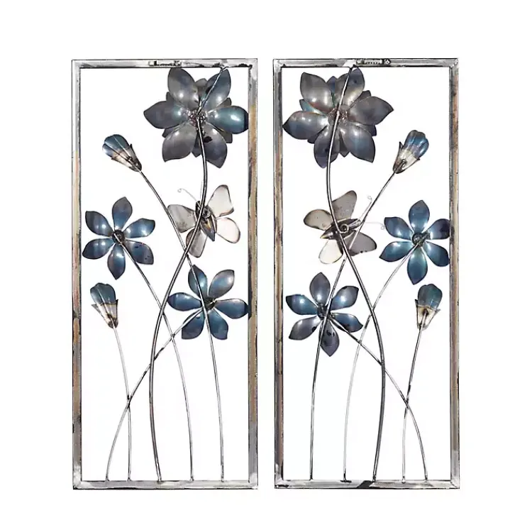 Kirklands Home Wall Plaques|Blue Floral and Butterfly Wall Plaques, Set of 2