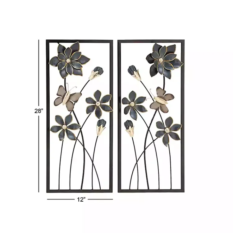Kirklands Home Wall Plaques|Blue Floral and Butterfly Wall Plaques, Set of 2