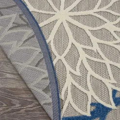 Kirklands Home Outdoor Rugs|Blue Floral Burst Round Outdoor Area Rug, 7x7