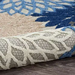 Kirklands Home Outdoor Rugs|Blue Floral Burst Round Outdoor Area Rug, 7x7