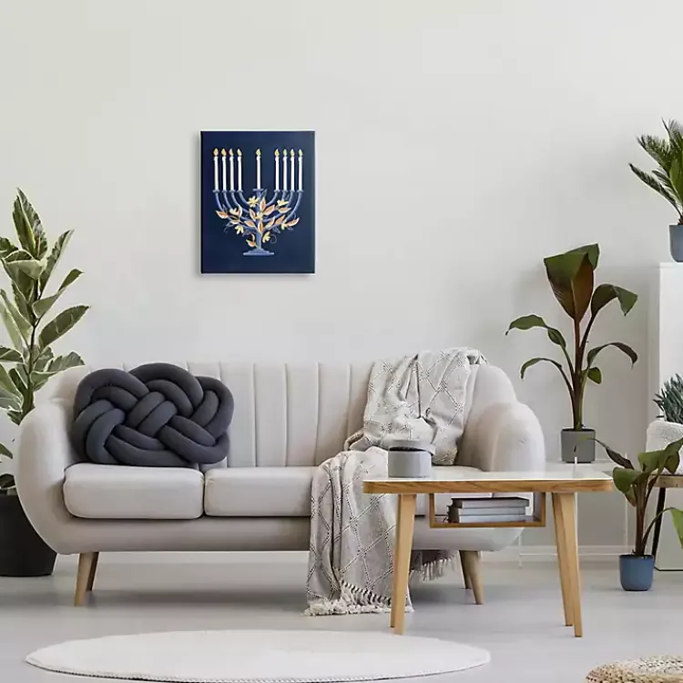 Blue Floral Menorah Canvas Art Print Hanukkah Decorations