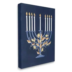Blue Floral Menorah Canvas Art Print Hanukkah Decorations