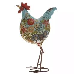 Kirklands Home Garden Statues|Blue Floral Metal Rooster Statue