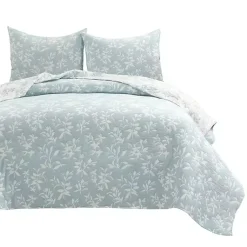 Kirklands Home Quilts|Blue Floral Reversible 3-pc. King Quilt Set