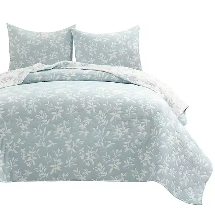 Kirklands Home Quilts|Blue Floral Reversible 3-pc. King Quilt Set