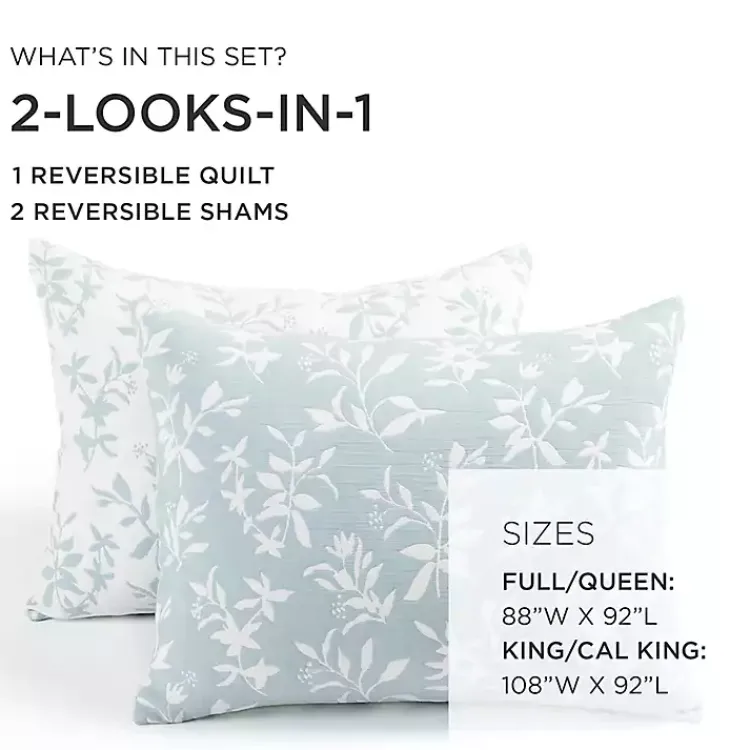 Kirklands Home Quilts|Blue Floral Reversible 3-pc. King Quilt Set