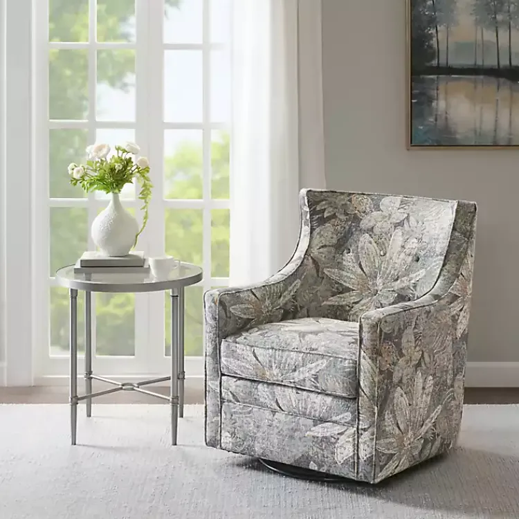 Kirklands Home Accent Chairs|Floral Swivel Mica Glider Accent Chair Blue