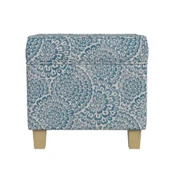 Kirklands Home Benches & Ottomans|Floral Upholstered Square Storage Ottoman Blue