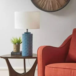 Kirklands Home Table Lamps|Blue Geometric Ceramic Table Lamp White