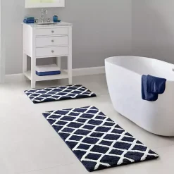 Kirklands Home Bathroom Rugs|Blue Geometric Pattern Reversible Bath Mat, 60 in.