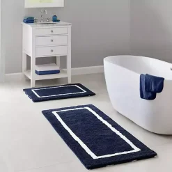 Kirklands Home Bathroom Rugs|Blue Geometric Pattern Reversible Bath Mat, 60 in.