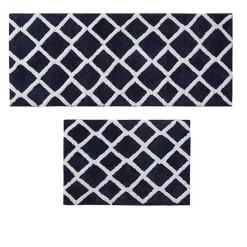 Kirklands Home Bathroom Rugs|Blue Geometric Pattern Reversible Bath Mat, 60 in.