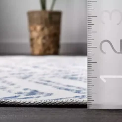 Kirklands Home Area Rugs|Blue Geometric Pattern Washable Runner