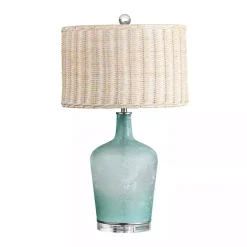 Kirklands Home Table Lamps|Blue Glass Coastal Table Lamp Tan