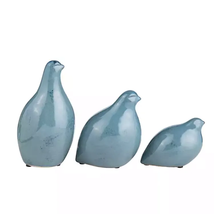 Glazed Ceramic Bird Figurines, Set of 3 Statues & Figurines