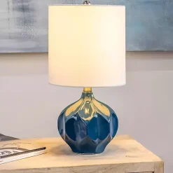 Kirklands Home Table Lamps|Blue Glazed Geometric Table Lamp White