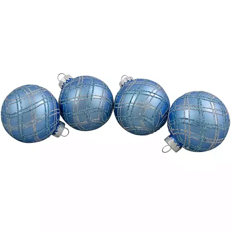 Discount Glitter Plaid Glass Ornaments, Set of 4 Christmas Ornaments