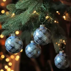 Discount Glitter Plaid Glass Ornaments, Set of 4 Christmas Ornaments