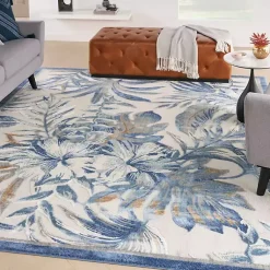 Kirklands Home Area Rugs|Blue Grand Leaf Coastal Area Rug, 7x9