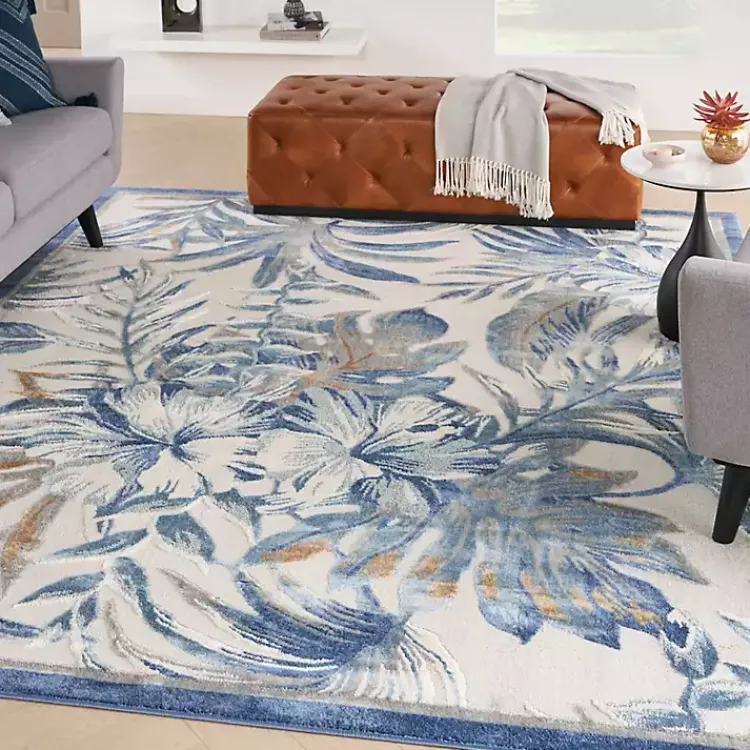 Kirklands Home Area Rugs|Blue Grand Leaf Coastal Area Rug, 7x9