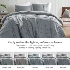 Kirklands Home Comforters|Gray Pleated Grid 3-pc. Queen Comforter Set Blue