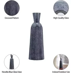 Outlet Grooved Glass Vase, 16in Vases