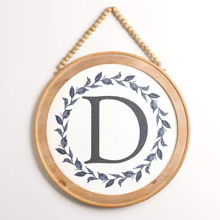 Kirklands Home Monogram Wall Decor|Blue Leaf Wreath Monogram D Wood Wall Plaque
