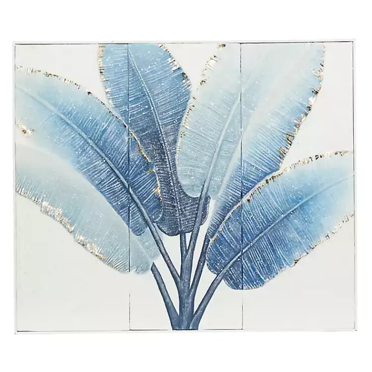 Kirklands Home Framed Art|Blue Leaves Coastal Metal Art Print