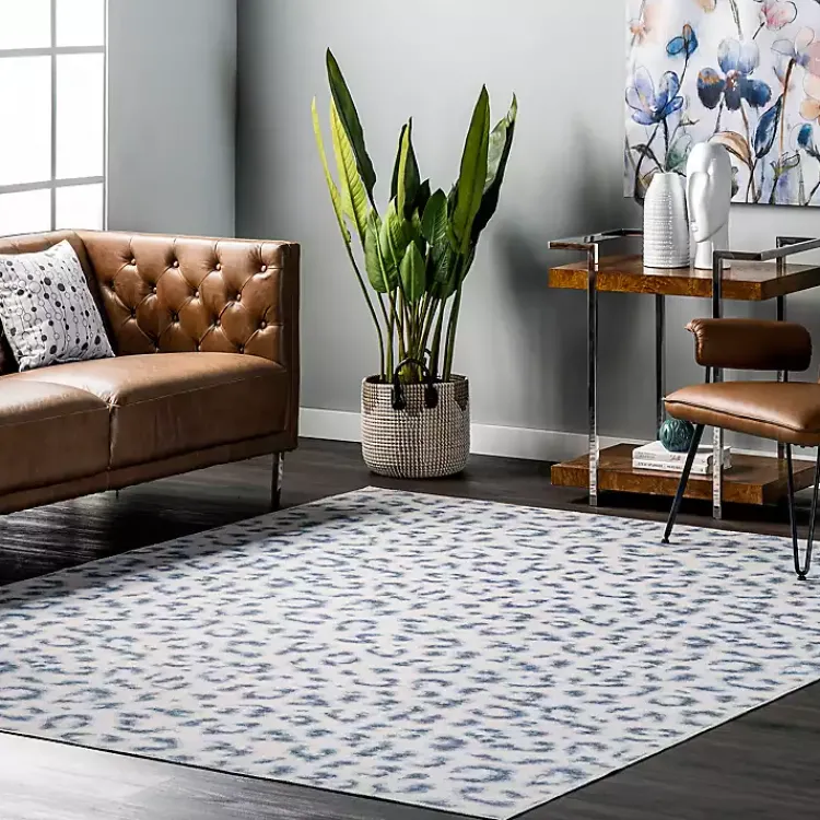 Kirklands Home Area Rugs|Blue Leopard Spots Washable Area Rug, 5x8