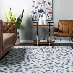 Kirklands Home Area Rugs|Blue Leopard Spots Washable Area Rug, 5x8