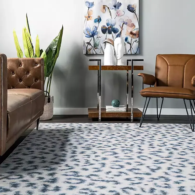 Kirklands Home Area Rugs|Blue Leopard Spots Washable Area Rug, 5x8