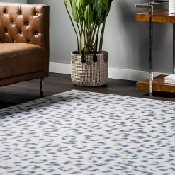 Kirklands Home Area Rugs|Blue Leopard Spots Washable Area Rug, 5x8