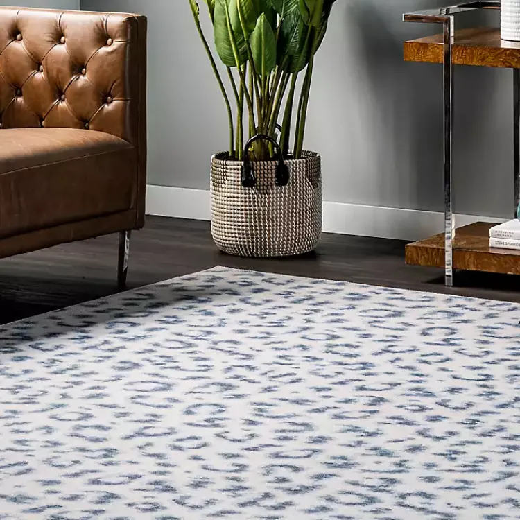 Kirklands Home Area Rugs|Blue Leopard Spots Washable Area Rug, 5x8