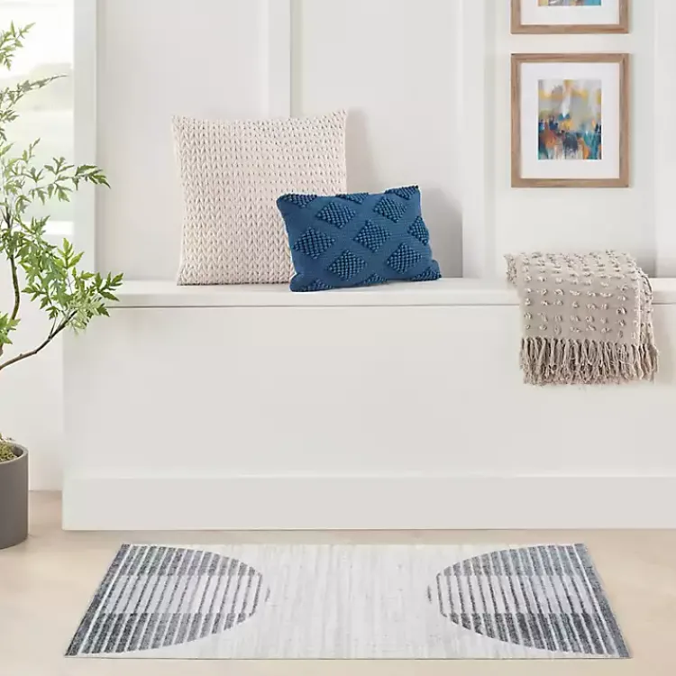 Kirklands Home Area Rugs|Blue Linear Geometric Washable Accent Rug, 2x4