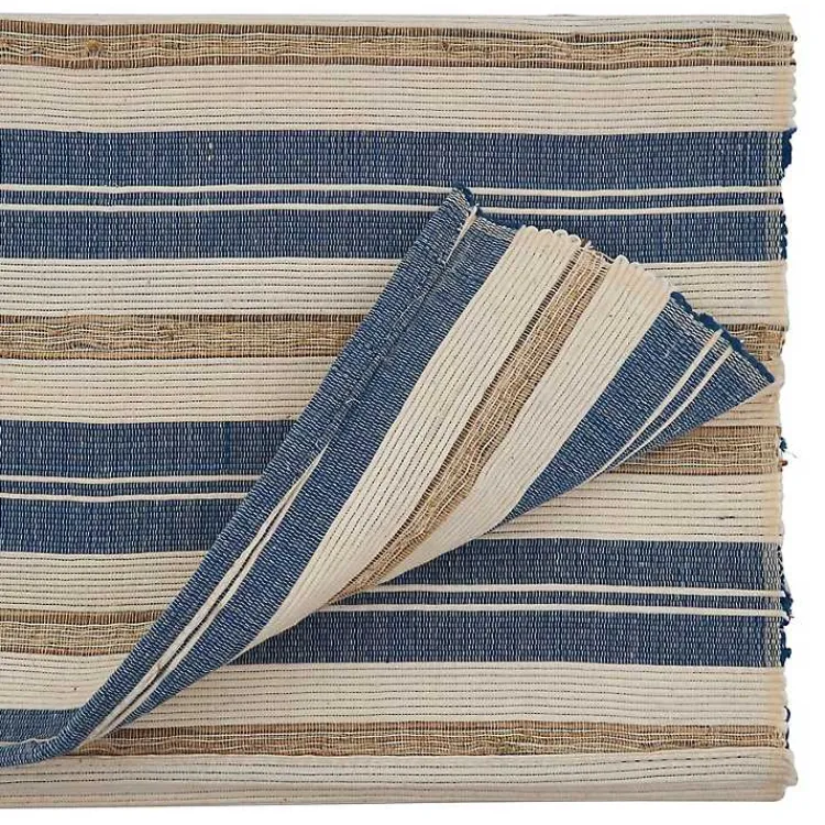 Kirklands Home Table Linens|Blue Long Striped Water Hyacinth Table Runner