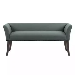 Kirklands Home Benches & Ottomans|Low Back Flared Nailhead Trim Bench Blue