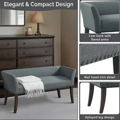 Kirklands Home Benches & Ottomans|Low Back Flared Nailhead Trim Bench Blue