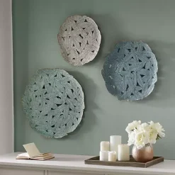 Kirklands Home Wall Plaques|Metal Feather Round Wall Plaques, Set of 3 Blue