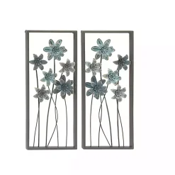 Kirklands Home Wall Plaques|Metal Floral Panel Wall Plaques, Set of 2 Blue