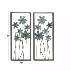 Kirklands Home Wall Plaques|Metal Floral Panel Wall Plaques, Set of 2 Blue