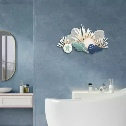 Kirklands Home Wall Plaques|Blue Metal Reef and Shell Wall Plaque