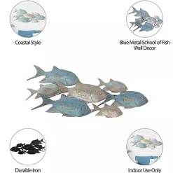 Kirklands Home Wall Plaques|Metal School of Fish Wall Plaque Blue