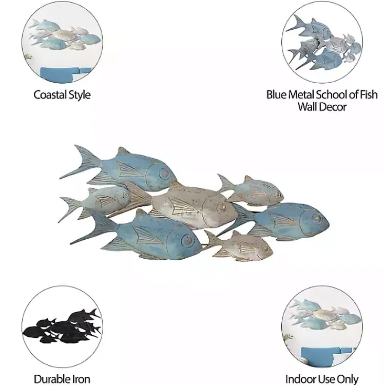 Kirklands Home Wall Plaques|Metal School of Fish Wall Plaque Blue