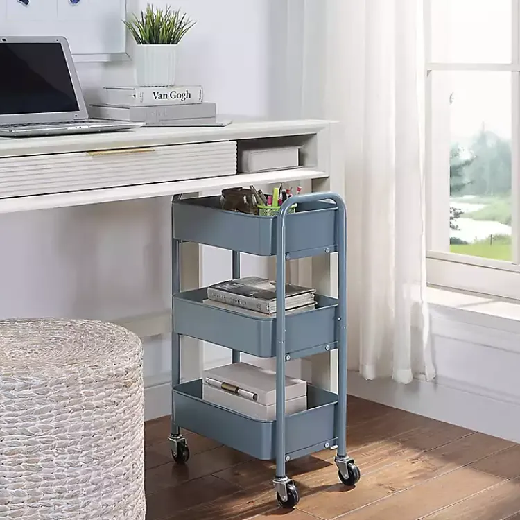 Kirklands Home Kitchen Islands & Bar Carts|Metal 3-Tier Organizer Storage Cart Blue