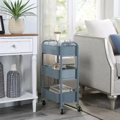 Kirklands Home Kitchen Islands & Bar Carts|Metal 3-Tier Organizer Storage Cart Blue