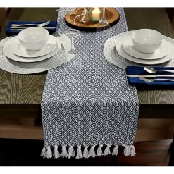 Kirklands Home Table Linens|Mini Diamond Fringe End Table Runner, 108 in. Blue
