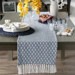 Kirklands Home Table Linens|Mini Diamond Fringe End Table Runner, 108 in. Blue