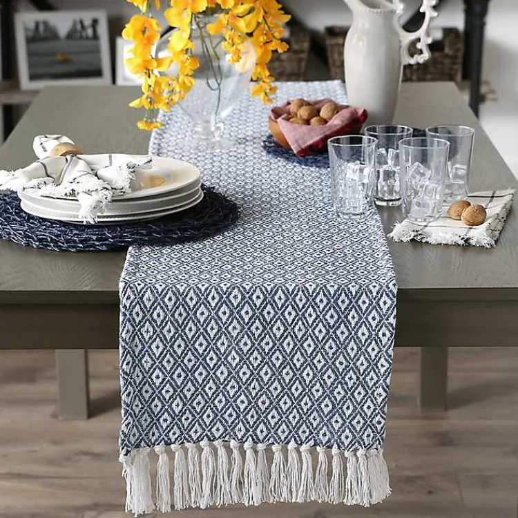Kirklands Home Table Linens|Mini Diamond Fringe End Table Runner, 108 in. Blue